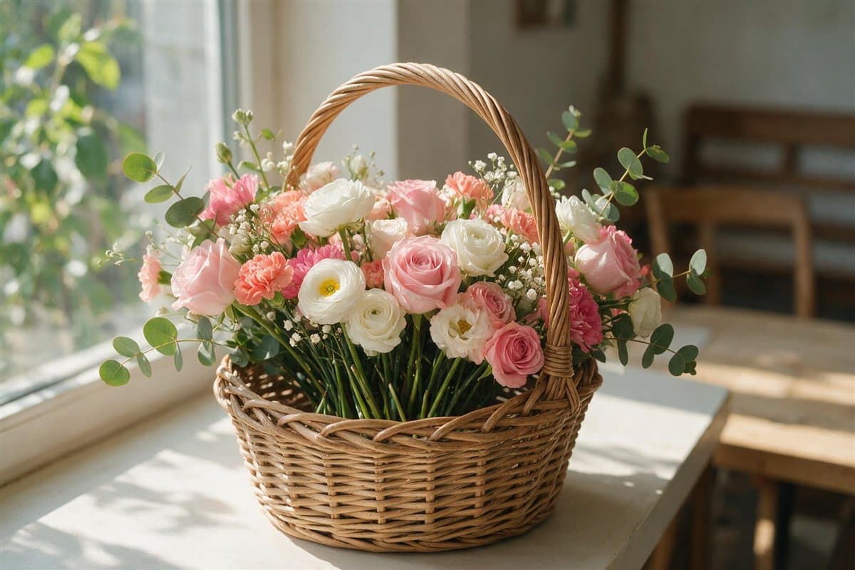 Cesta de flores lista para entregar en mano en Vigo