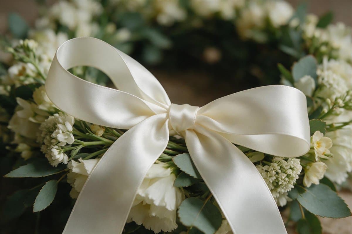 Cinta impresa con dedicatoria para una corona funeraria en Vigo