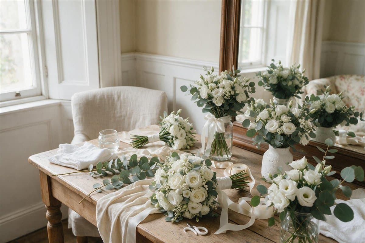 Espacio dedicado a los ramos de novia en la floristería de Vigo